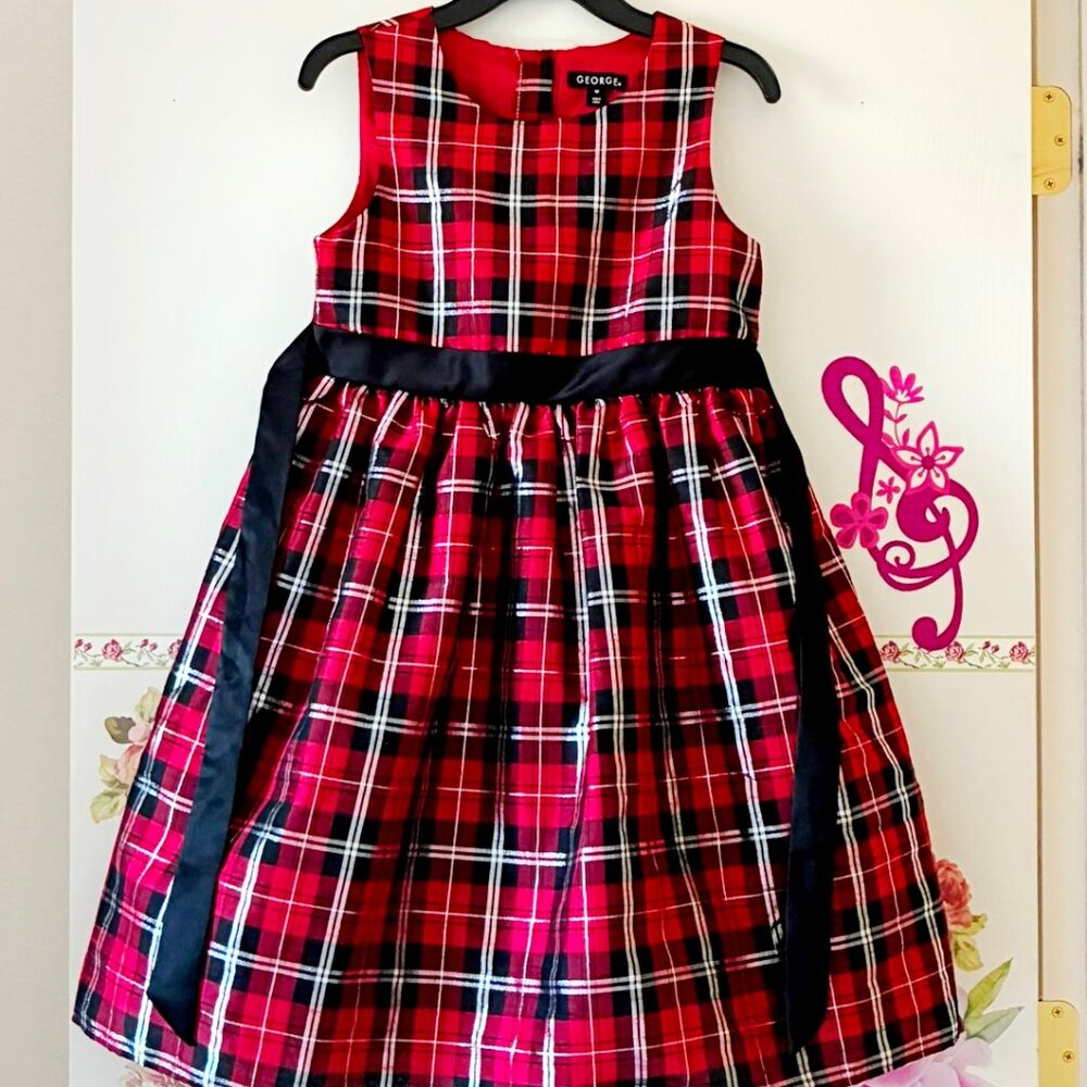 GEORGE Red Black Silver Holiday Christmas Flared Dress Girls 12